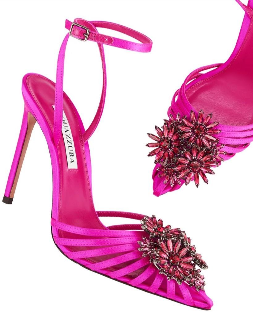 Aquazzura Crystal-Embellished Satin Sandals – Fuchsia