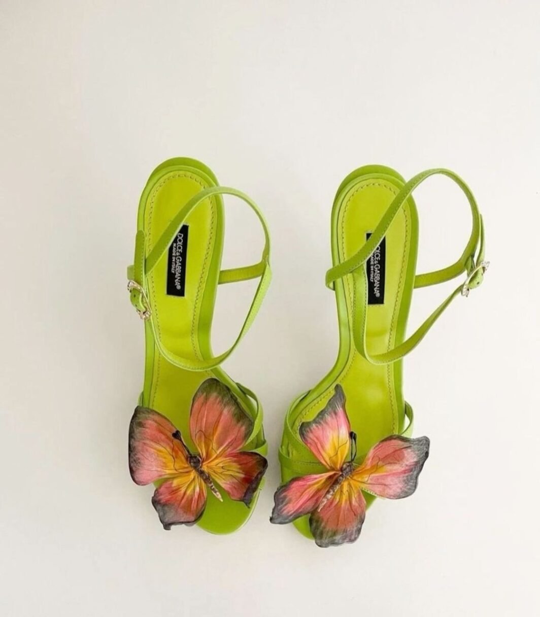 Butterfly Embellished Heels – Lime Green