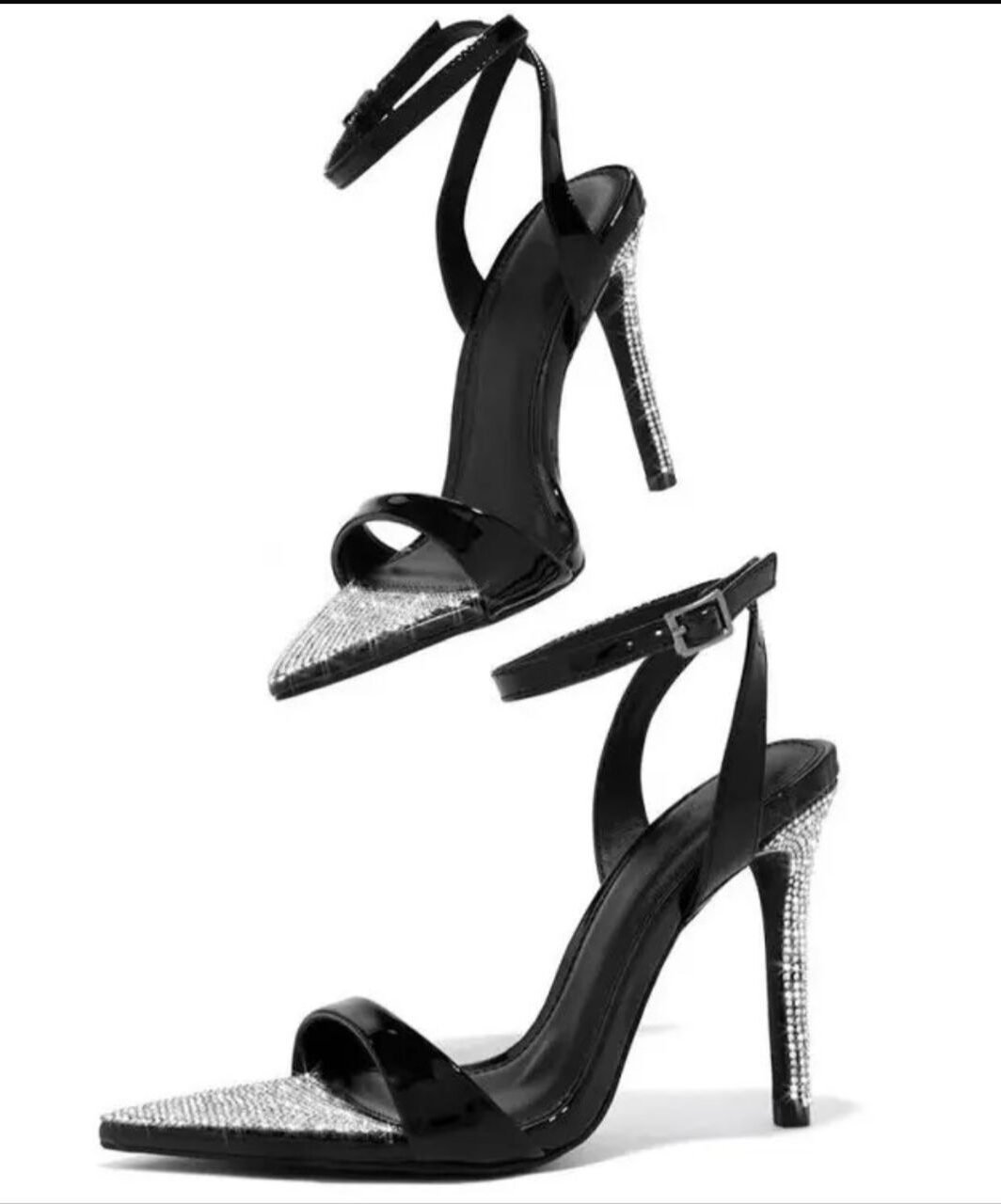 Black Rhinestone Open Toe Heels