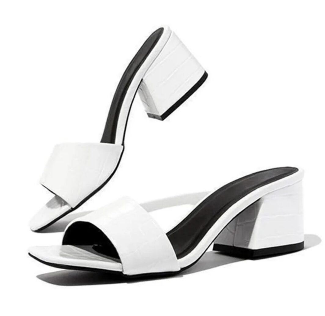 White Block Heel Summer Sandals