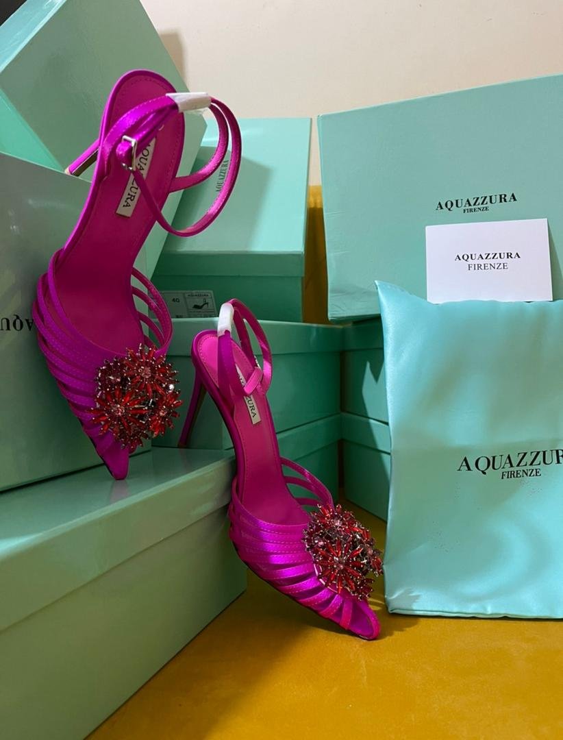 Aquazzura Crystal-Embellished Satin Sandals – Fuchsia