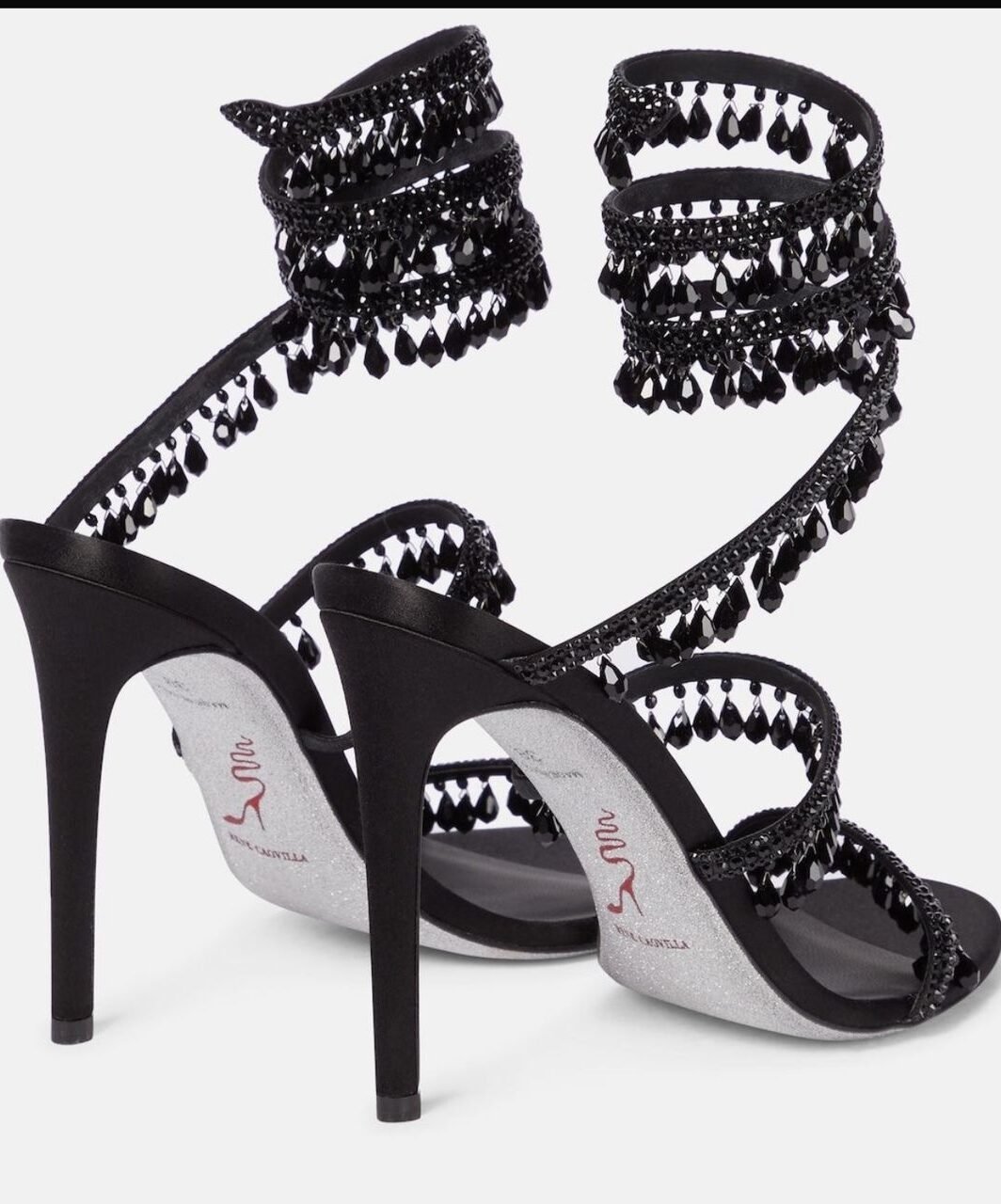 Rene Caovilla Black Crystal Embellished Sandals
