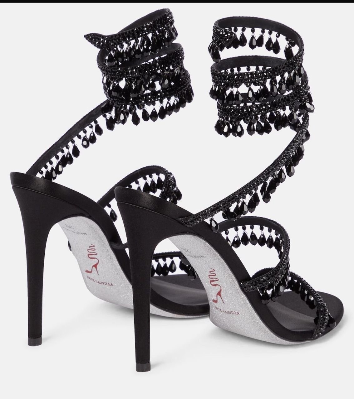 Rene Caovilla Black Crystal Embellished Sandals