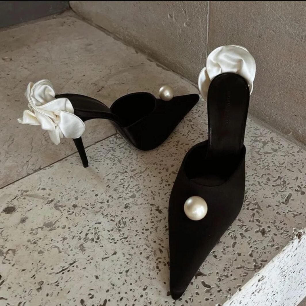 Flower and Pearl Sandal Heels