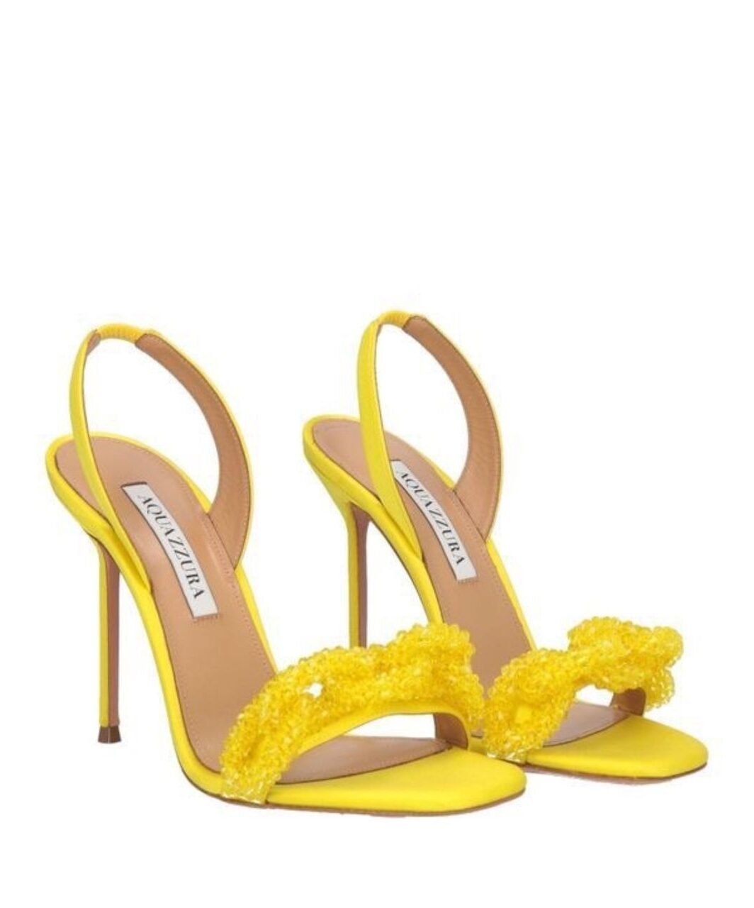 Aquazzura Chain of Love Satin Slingback Sandals – Yellow