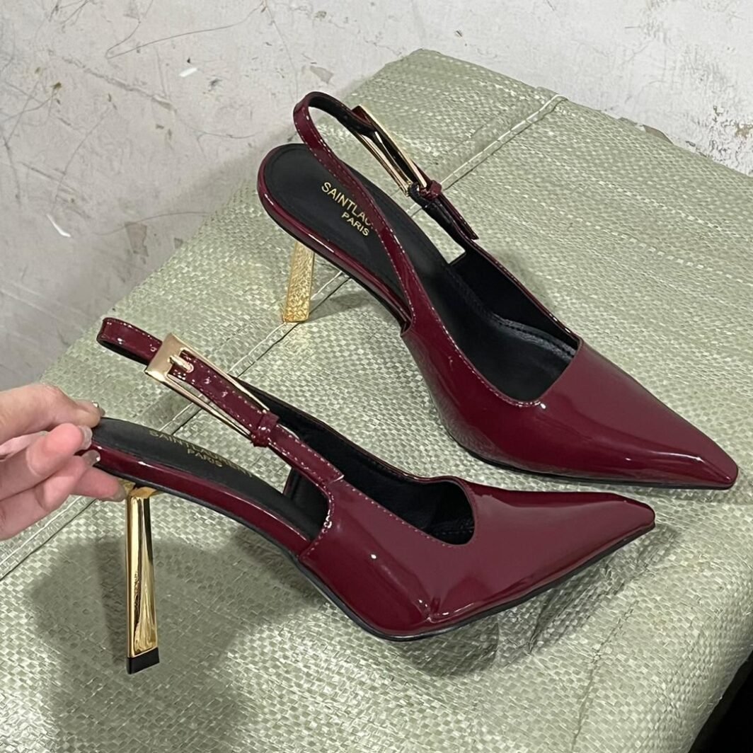 Patent Slingback Heels with Gold Heel