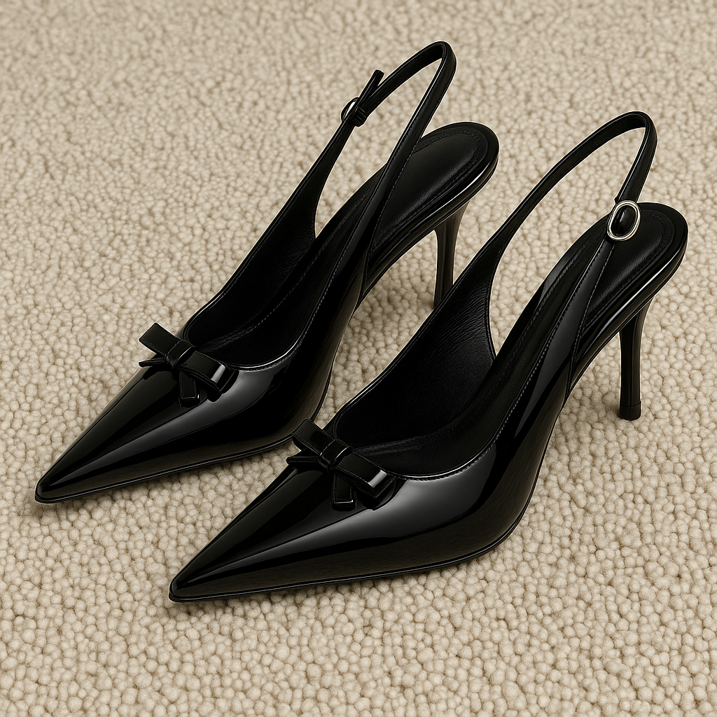 Patent Slingback Heels with Bow Detail
