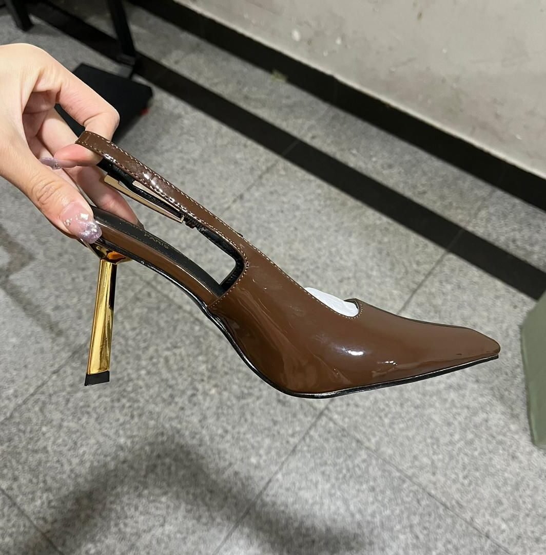 Patent Slingback Heels with Gold Heel