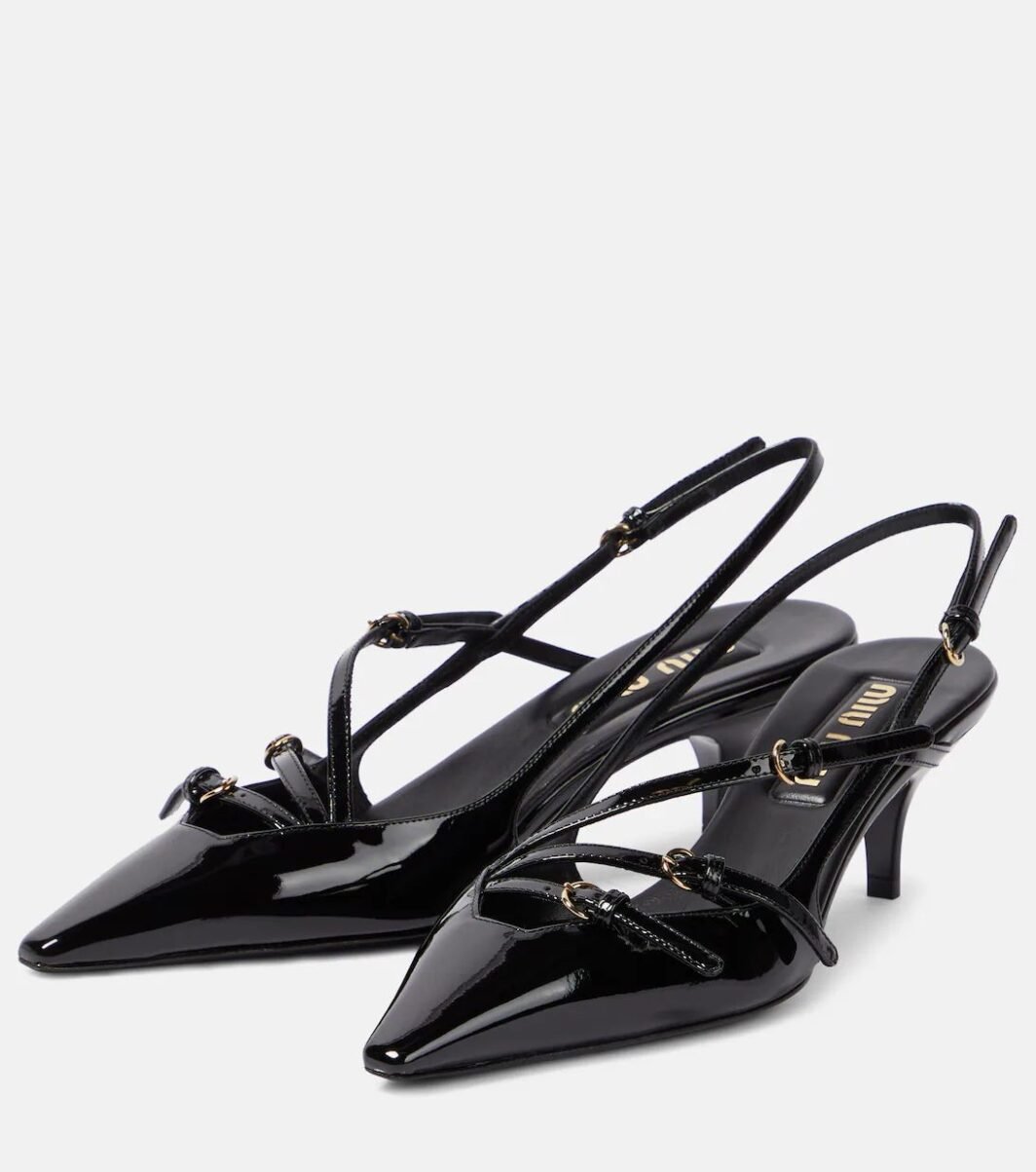 Glossy Strappy Patent Slingback Heels