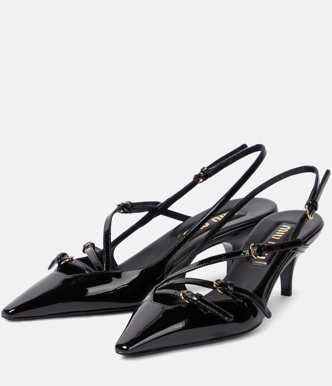 Glossy Strappy Patent Slingback Heels
