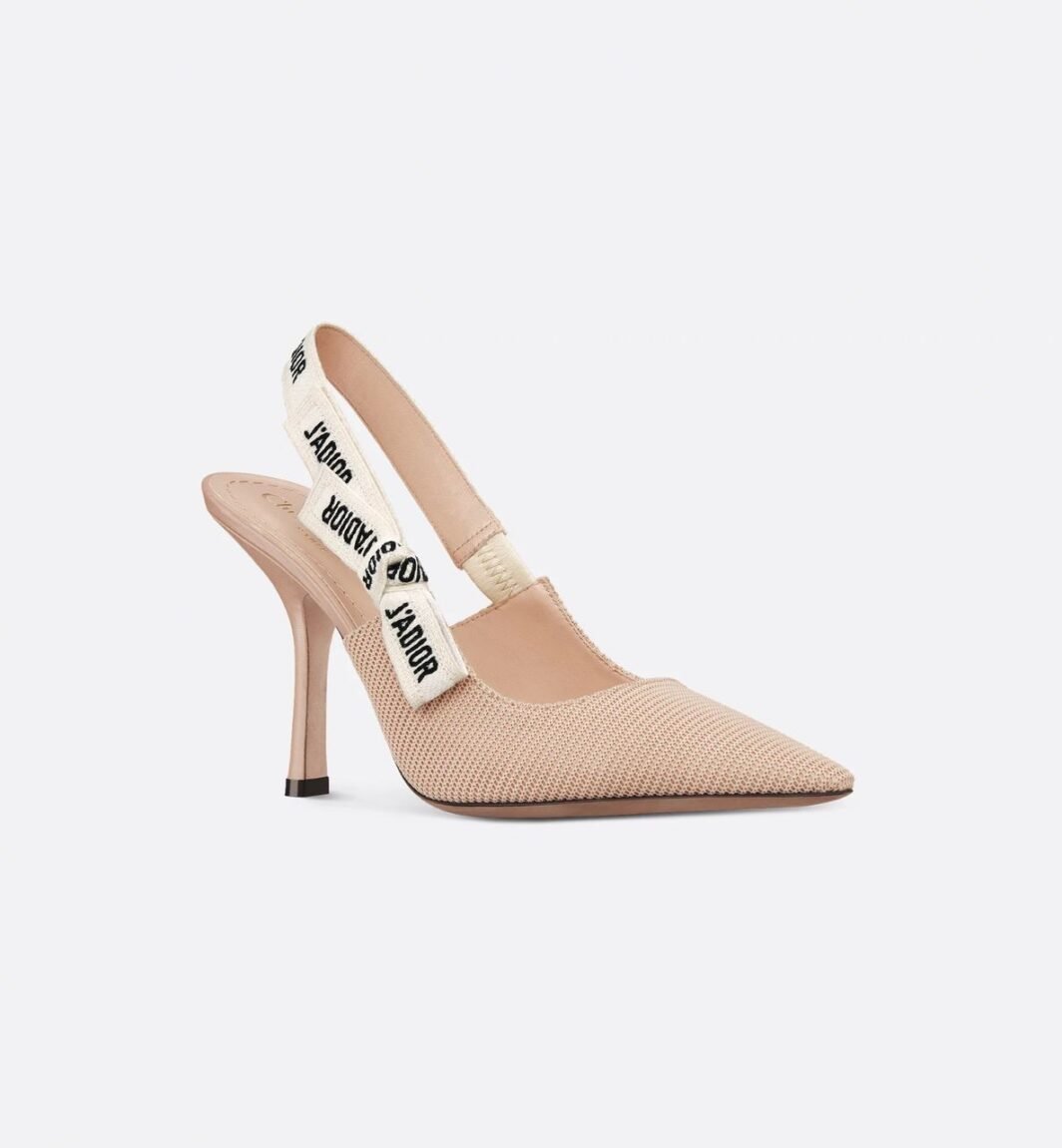 J’Adior-Inspired Beige Mesh Slingback Heels